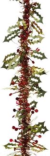 Darice Holiday Tinsel Garland-Holly Leaves and Berries-Red and Green-15 feet (1 Pack), Multicolor