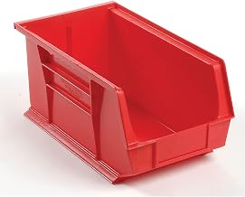 Global Industrial Plastic Hanging & Stacking Bin, 14-3/4"L x 8-1/4"W x 7" H | Red, Space-Saving Multi-Purpose Storage Bin, 60 lbs Weight Capacity, Lot of 12