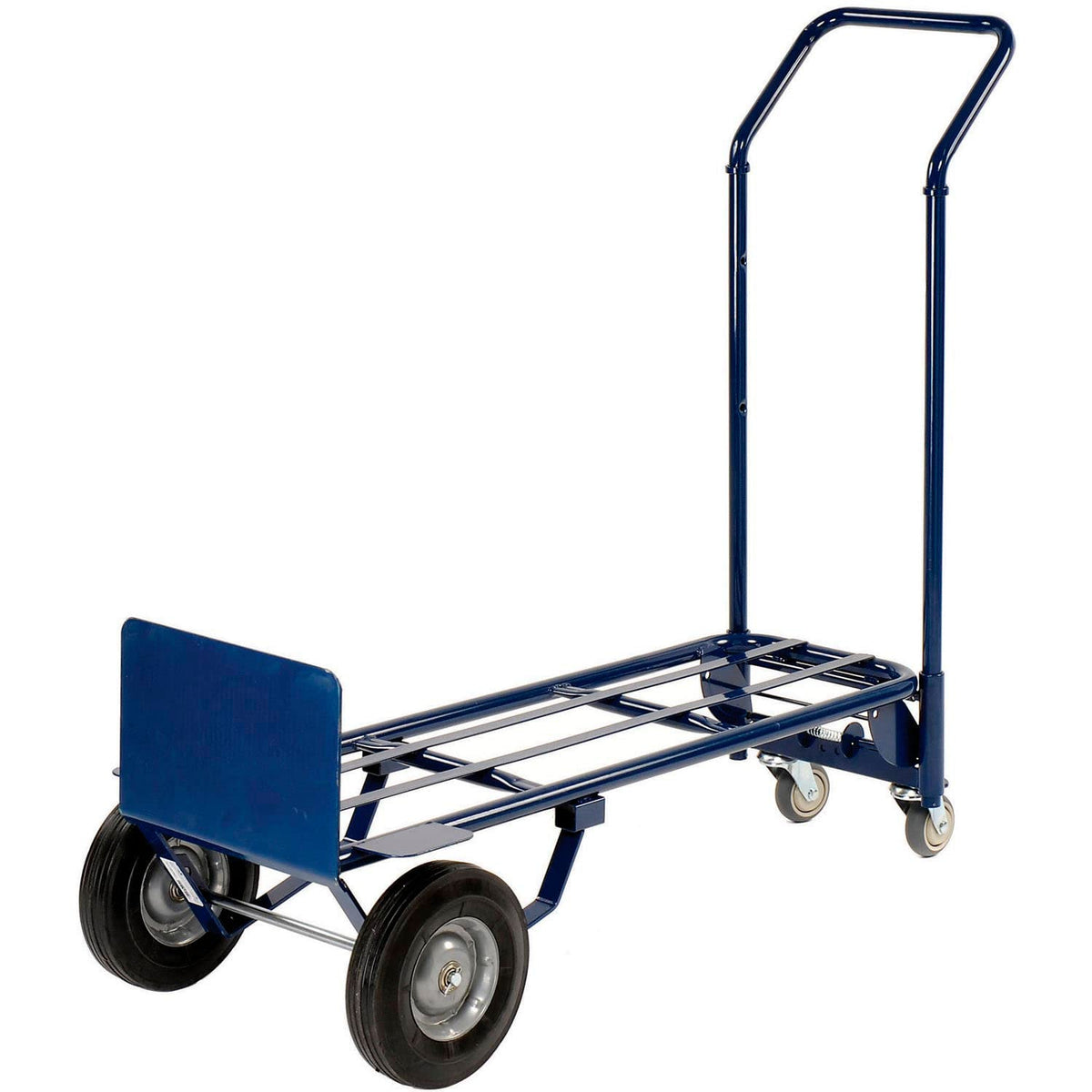 Steel 2-in-1 Convertible Hand Truck with Semi-Pneumatic Wheels by Global Industrial – 48"L x 16"W x 19"H, Alloy Steel, Blue, Model 185545