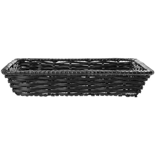 Wicker Storage Basket Black Plastic - 14"L x 12"W x 2 1/2"D by HUBERT – 14" L x 12" W x 2 1/2" D, Plastic, Black, Model K124-14FT BLK
