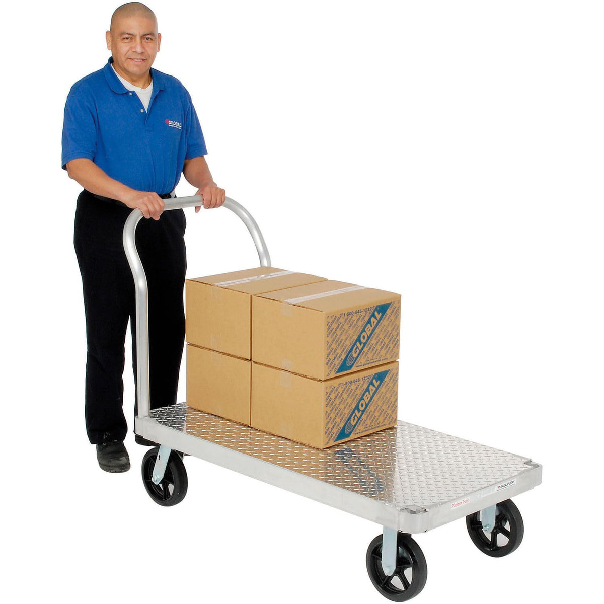 Platform Truck with Diamond Deck by Magliner – 29"L x 30"W x 9.45"H, Aluminum, Gray, Model 585470T