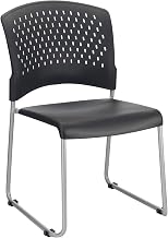 Global Industrial Plastic Stacking Chair, Black, Armless, Mid Back, Lot of 4