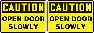 Accuform "Caution Open Door Slowly" Safety Sign, Adhesive Vinyl, 7 x 10 Inches (MABR603VS) (Pack of 2)