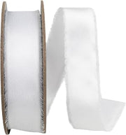 Reliant Ribbon Frayed Edge Silk Touch, White, 1 Inch, 25 Yards