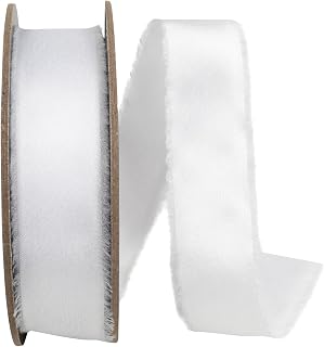 Reliant Ribbon Frayed Edge Silk Touch, White, 1 Inch, 25 Yards