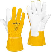John Tillman and Co Medium Brown Top Grain Goatskin Fleece Lined Standard Grade MIG Welders Gloves with Straight Thumb, 3 12" Cuff, Kevlar Stitching and Elastic Back