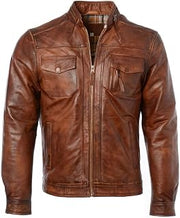 Men's Genuine Lambskin Leather Jacket Distressed Vintage Biker Moto Jacket with YKK Zipper Real Leather Coat for Men