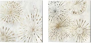 Golden Stars by Tom Reeves, 2 Piece Canvas Art Set, 14 X 14 Inches Each, Abstract Art