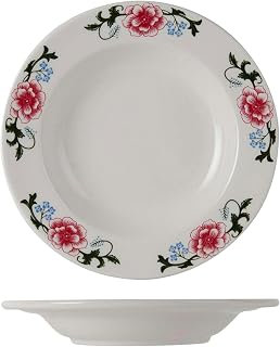 Tuxton Western Rose Eggshell Western Rose Floral 18-Ounce Pasta Bowl, Case of 12, White/Green/Pink/Blue; Scratch Resistant; Chip Resistant; Lead & Cadmium Free; Dishwasher, Microwave, Oven Safe