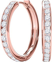 1 Ct Round Cut White Diamond Channel set Hoop Earrings for Women 14k Rose Gold Plated Sterling Silver