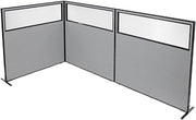 Global Industrial 60-1/4"W x 60" H Freestanding 3-Panel Corner Room Divider with Partial Window, Gray