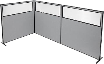 Global Industrial 60-1/4"W x 60" H Freestanding 3-Panel Corner Room Divider with Partial Window, Gray