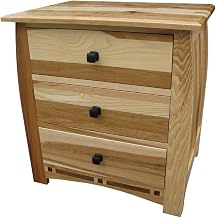 Starlight Canyon Home Adamstown Brown Nightstand with 3 Drawers, Transitional Style, Solid American Hickory, Antiqued Bronze Hardware, Natural Finish, Bedroom Storage