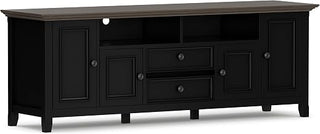 SIMPLIHOME Amherst 72" Wide Solid Wood TV Stand in Black/Smoky Brown