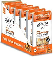 Oberto Fully Cooked Seasoned Buffalo Chicken Skewers, 4 Ounce -- 30 per case.