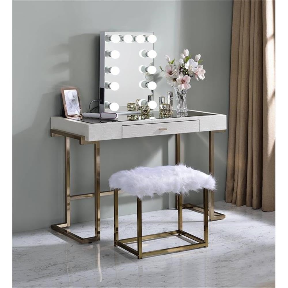 ASA Rectangle Accent Mirror in White by Acme – 24"L x 16"W, Metal, White, Model AC00760