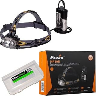 Fenix HP30R 1750 Lumen CREE LED Headlamp (Black) 2 X Li-ion Rechargeable Batteries with Edisconbright Accessory case Bundle