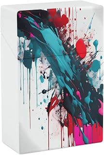 Abstract Paint Splashes Cigarette Case Cigarette Holder Case Portable Slim Cigarreras Cases Lightweight Pocket Cigarrera Box Smoking Accessories for Hold 20 Regular Size for Men Women