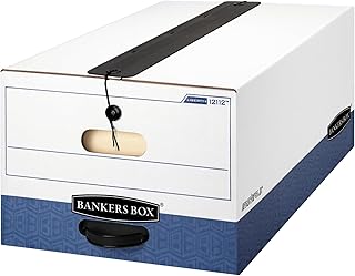 Bankers Box 12-Pack String & Button Heavy-Duty File Box, Legal, FastFold | Protect critical records with string-and-button security, FastFold setup, and heavy-duty stacking strength.