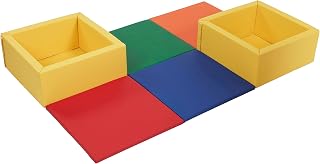 ECR4Kids SoftZone Play Patch Activity Mat and Toy Bins, Beginner Playset, Assorted, 6-Piece