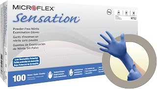 Ansell MICROFLEX Sensation N73 Thin Disposable Nitrile Gloves w/Textured Fingertips for Healthcare, Life Science - Medium, Blue (Case of 1000)