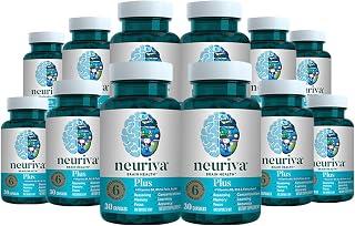 NEURIVA Plus Brain Supplement for Memory, Focus & Concentration + Cognitive Function with Clinically Tested Nootropics Phosphatidylserine and Neurofactor, VIT B6 & B12, 30 Count Capsules (12 Pack)