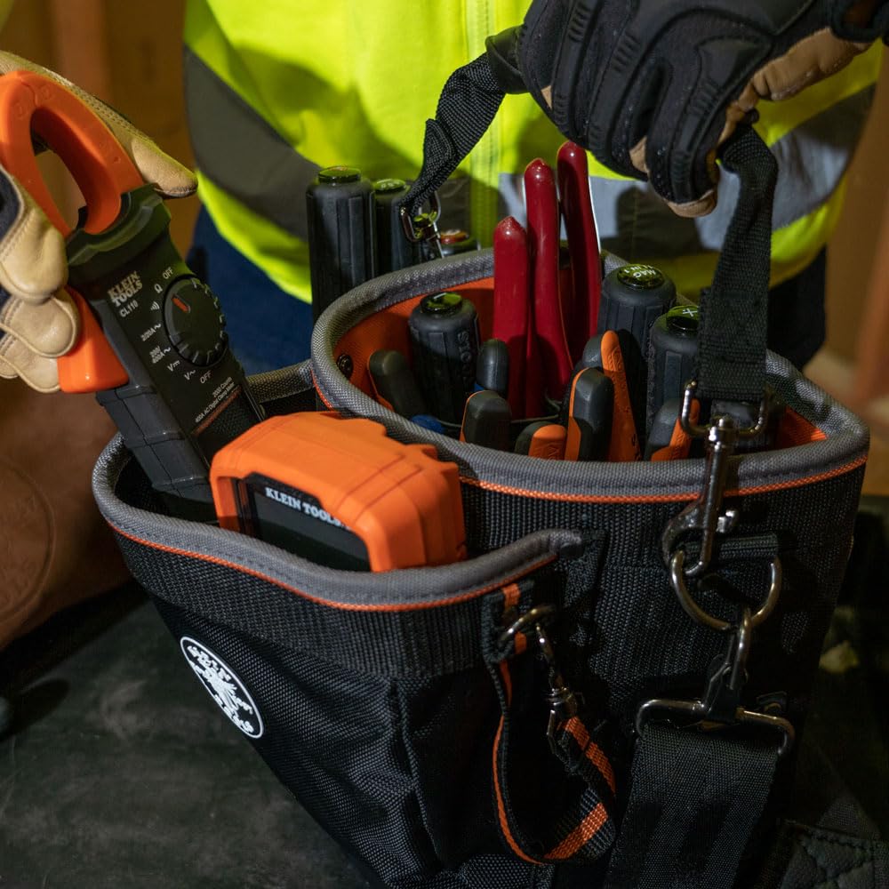 KLEIN TOOLS Shoulder Pouch / Black&Orange / 432.13 cubic_inches Tool Bags