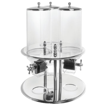 Cereal Dispenser for 3 Kinds of Cereal Stainless Steel - 19 1/3 Dia x 26 1/5 H by HUBERT – Large, 8.7 gallons, Stainless Steel, Silver with Transparent Containers, Model 10306