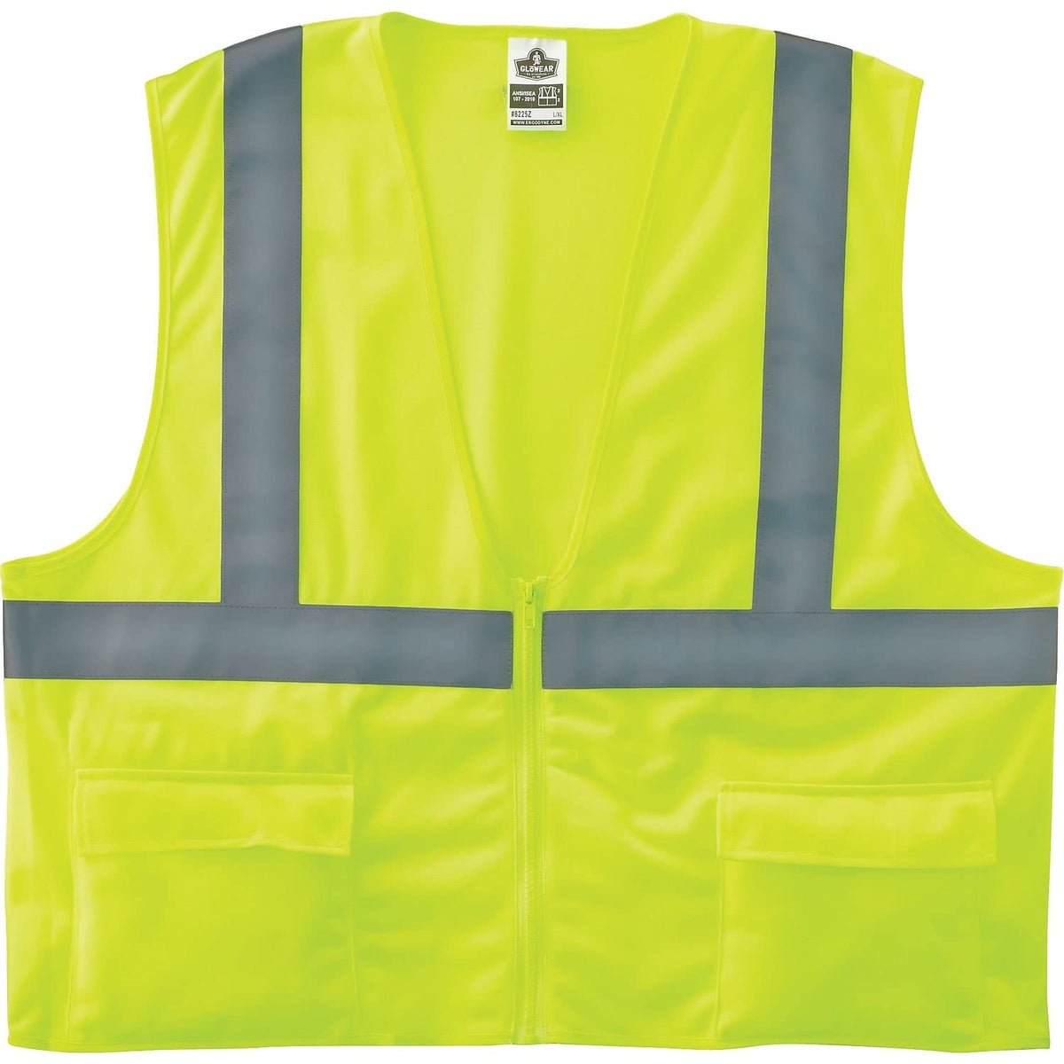 GloWear 8225Z ANSI High Visibility Lime Solid Reflective Safety Vest by Ergodyne – Small-Medium, Polyester, Zippered Lime, Model 21163