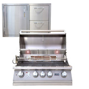 32" Natural Gas Grill - - with Made in USA 32" Left Hinge Door/Drawer Combination Package Deal by Lion Premium Grills – Stainless Steel, Silver, Model L75000