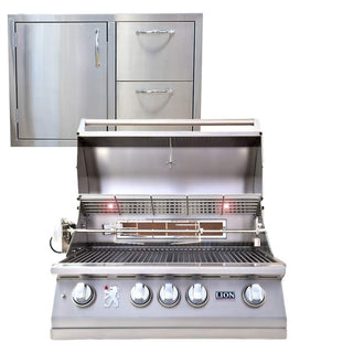 32" Natural Gas Grill - - with Made in USA 32" Left Hinge Door/Drawer Combination Package Deal by Lion Premium Grills – Stainless Steel, Silver, Model L75000
