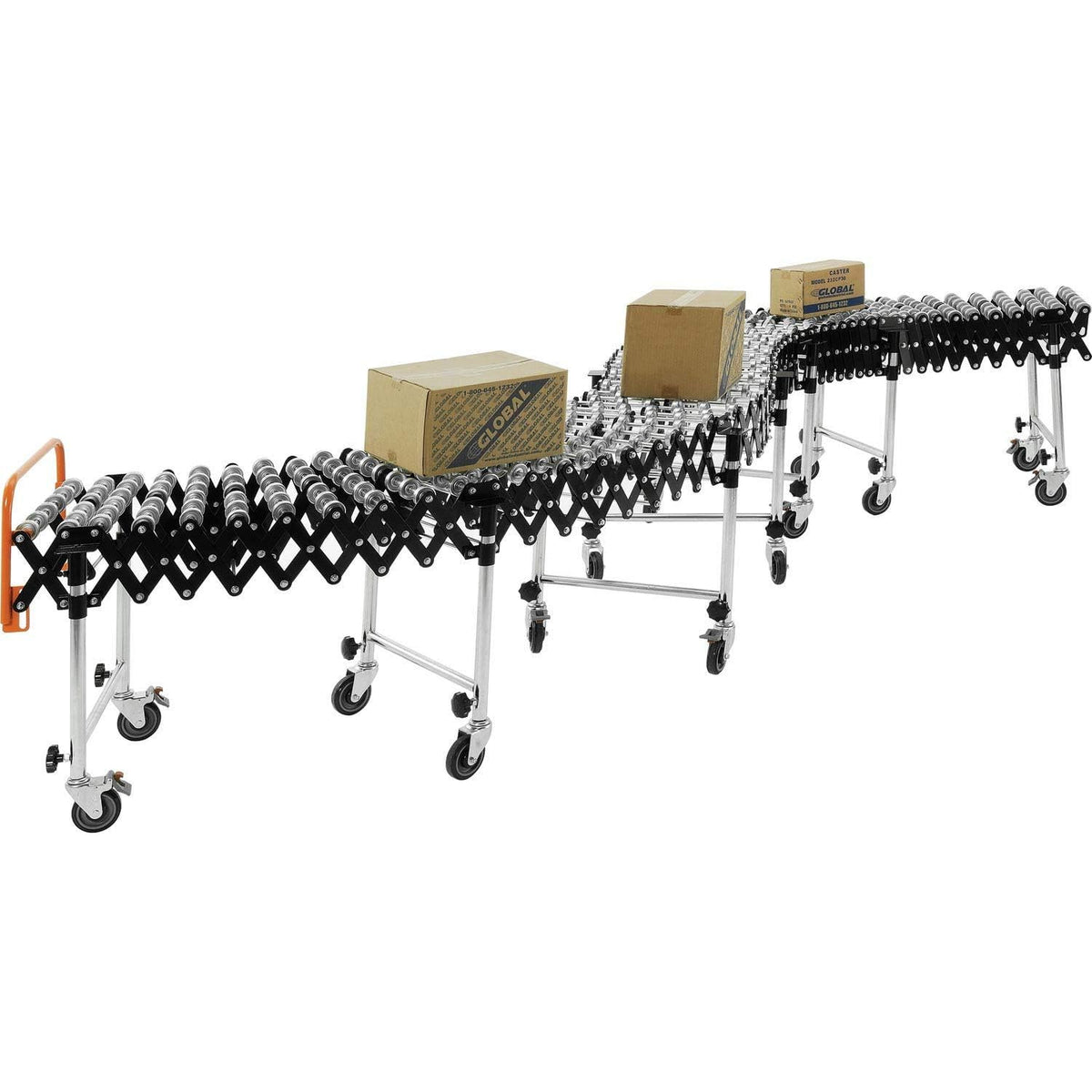 18" W Portable Flexible & Expandable Conveyor by Global Industrial – 86"L x 18"W x 10"H, Alloy Steel, Model 168112