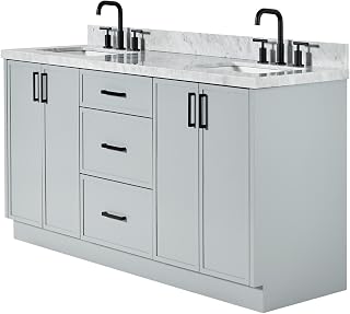 Grey 67-Inch Double Sink Modern Bathroom Vanity with Natural Stone Top by ARIEL