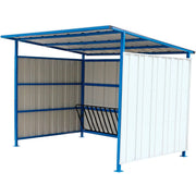 Outdoor Bike Storage Shelter with Slant Roof by Global Industrial – 95.5"L x 120"W x 90.17"H, Alloy Steel, blue, Model ILIFEBIKE
