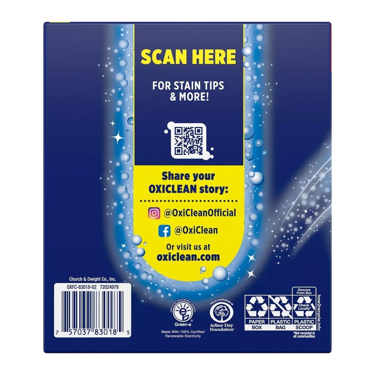 Max Efficiency Versatile Stain Remover Powder (8.08 lbs.) by OxiClean – 129.28 Ounce (Pack of 1), Model 5703754751