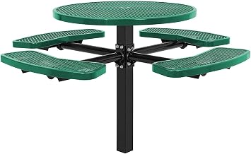 Global Industrial 46" Round Picnic Table, In Ground Mount, Expanded Metal,