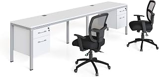Boss Office Products Simple System Side by Side Double Desk with (2) Pedestals, 96" x 24", White