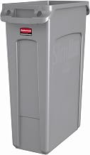Rubbermaid Commercial Products Slim Jim Plastic Rectangular Trash/Garbage Can with Venting Channels, 23 Gallon, Gray