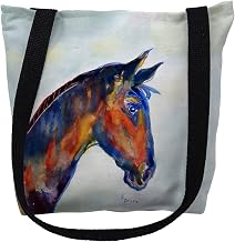 Betsydrake TY090S 13 x 13 in. Blue Horse Tote Bag - Small