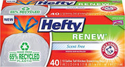 Renew Recycled Plastic Tall Kitchen Drawstring Trash Bags (13 Gallon by Hefty – 1 Count (Pack of 40), 13.0 gallons, Plastic, White, Pack of 40
