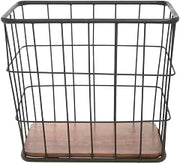 HUBERT Rectangular Black Iron and Brown Mango Wood Display Basket - 18"L x 12"W x 16"H