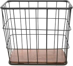 HUBERT Rectangular Black Iron and Brown Mango Wood Display Basket - 18"L x 12"W x 16"H
