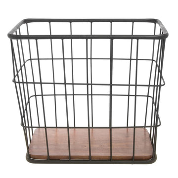 Rectangular Black Iron and Brown Mango Wood Display Basket - 18"L x 12"W x 16"H by HUBERT – Iron, Black, Model MDA-HJ03