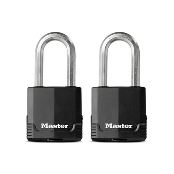 M515XTLH Magnum Heavy Duty Padlock with Key by Master Lock – 2 Pack, Stainless Steel, Black, Model M515XTLHCCSEN