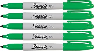Sharpie Green Markers, Fine Point Tip, Permanent Markers, 5-Count