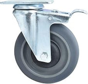 BK Resources 5" Gray Rubber Swivel Caster, 2-3/8"x3-5/8" Top Plate Mount for Work Table, NSF, Total Lock Brake, 250 Lb. Capacity, Double Ball Bearing