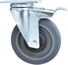 BK Resources 5" Gray Rubber Swivel Caster, 2-3/8"x3-5/8" Top Plate Mount for Work Table, NSF, Total Lock Brake, 250 Lb. Capacity, Double Ball Bearing
