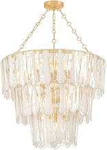 Hudson Valley Lighting Tappan 13-Light Chandelier | Vogue Style | Vintage Gold Leaf Finish | Glass Shade | Damp-Rated for Bathroom Use | Adjustable Hang Height 40-81" | 34" Dia x 27.8" H | 1713-VGL