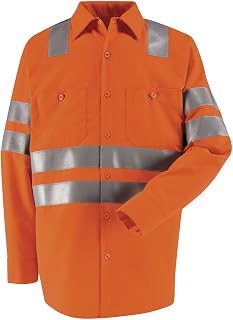 Red Kap High Visibility Safety Long Sleeve Work Shirt 2XL OF-Fluorescent Orange