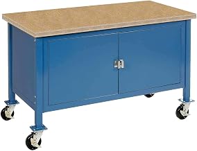 Global Industrial Mobile Workbench with Security Cabinet, Shop Square Edge, 60" W x 30" D, Blue